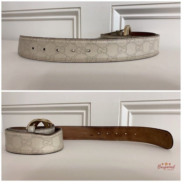 Authentic Gucci Cream Guccissima Leather Gold Interlocking G Buckle Belt 85/34 - Picture 11 of 13